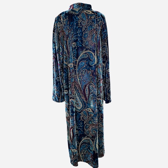 Sante' Vintage Blue Paisley Print Velour Full Length Front Zip Robe Size 2X - Picture 4 of 9